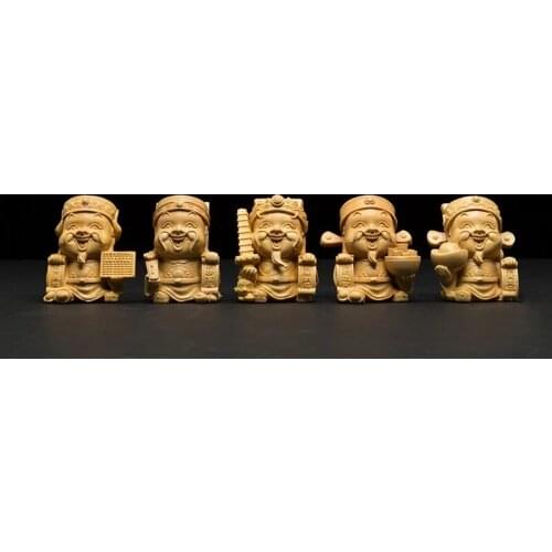 5pcs Chinese GOD Wealth buddha Figurines wood statue- Five Direction East/West/South/North/Centre home statues for decoration