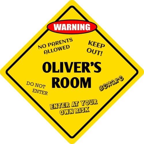 StickerPirate Olivers Room Funny Kids Room Door Warning Danger Metal Novelty Sign Aluminum