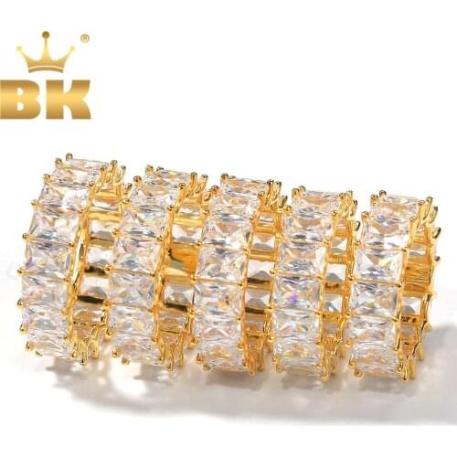 THE BLING KING Hiphop Iced Out Baguette Ring Gold/White Gold Color 7mm Square CZ 1 Row Fashion Men Women Party Rings Jewelry