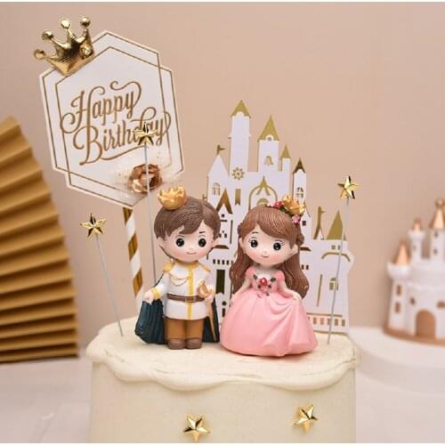 Prince Princess Decoration Wedding Girl Birthday Party Cake Toppers Retro Palace Cupcake Insert Card Baking Supplies Resin Craft