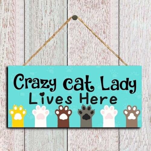 Unique Family Home Decoration Hanging Sign Crazy Cat Lady Lives Here Wood Hanging Plaque Gift Fot Cat Lovers