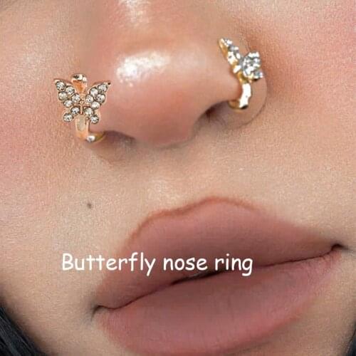 Y2K Accessories Shiny Crystal Butterfly Nose Rings for Women Egirl Aesthetic Vintage INS Body Piercing 90s Fashion Friends Gifts