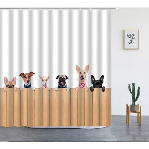 Funny Pet Dog ​Shower Curtains Set Cartoon Animal Bathroom Decorative Bulldog Corgi Dachshund Print Home Decor Screen With Hooks