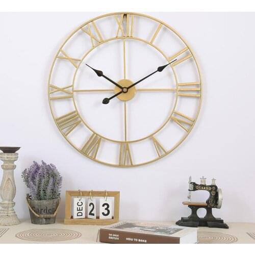 Iron Art Roman Numerals Wall Clock Simple Silent Wall Clocks Home Decorative Vintage Quartz Clock Wall Decor For Living Room
