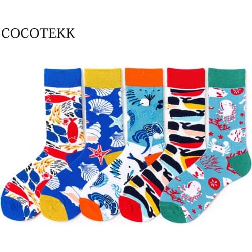 Women Socks Harajuku Colorful Funny Elk Leopard Tiger Bear Conch Animal Happy Socks Winter Long Warm Dress Socks Christmas Gifts