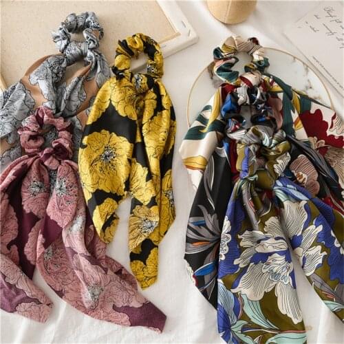 Ruoshui Woman Printed Floral Hair Scrunchies Soft Hair Ring Girls Hairband Hair Ties Ladies Rubber Band Women Hair Accessories