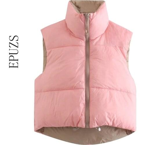 ZA 2021 Woman Pink Light Short Puffer Vest coat Spring Ladies Warm zipper Outwear Female Streetwear Short Vests