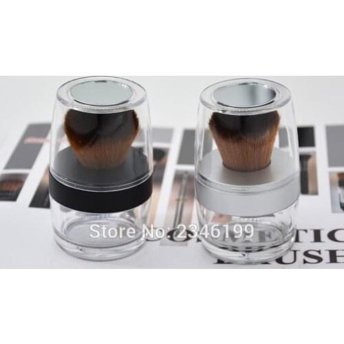 10G 2pcs/lot High Grade Empty Loose Powder Case with Brush, DIY Silver Black Portable Cosmetic Powder Bottle Box, Makeup Tool