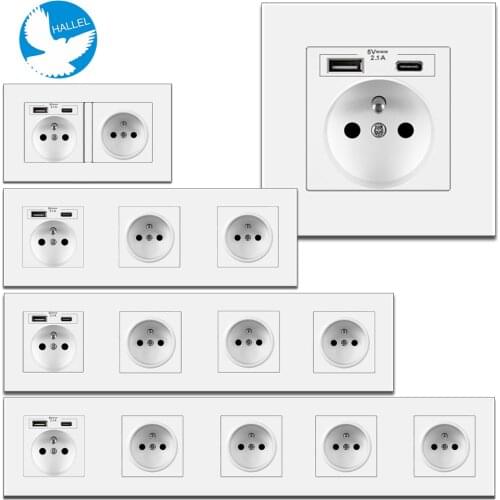 2-5 Multi-Frame EU French Power Socket USB Type C 2A Charger Outlet White Panel | Mount Box, Français Socket Poland 110-250V 16A