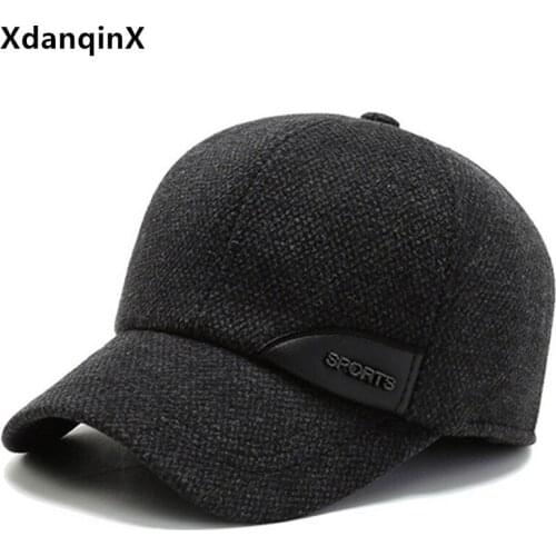 XdanqinX Snapback Cap Winter Mens Warm Baseball Caps Thick Earmuff Hat Ear Protection Cotton Sports Cap Adjustable Size Dad Hat