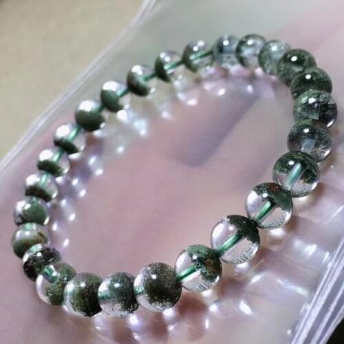7.5mm Top Natural Green Phantom Quartz Bracelet For Woman Man Crystal Round Beads Stretch Garden Clear Lucky Stone Jewelry AAAAA