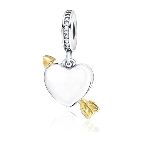 Fashion Jewelry 925 Sterling Silver Bead Fit Original Pandora Bracelet Cupids Arrow Hits The Heart Dangle Charm DIY Women Gift