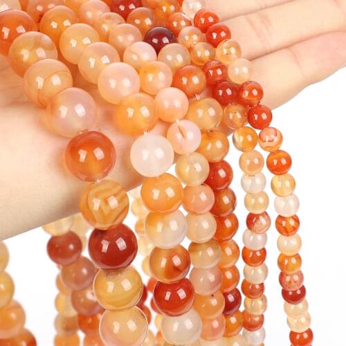 16"Strand Smooth Natural Stone Beads Round Orange Agates Loose Spacer Beads For Jewelry Making Bracelet Neck 4 6 8 10 12mm