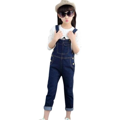 Jeans Overalls for Girl Denim Pants Children Jeans Jumpsuit Solid Color Teenager Autumn Clothes 3 4 6 8 10 12 Infant Trousers