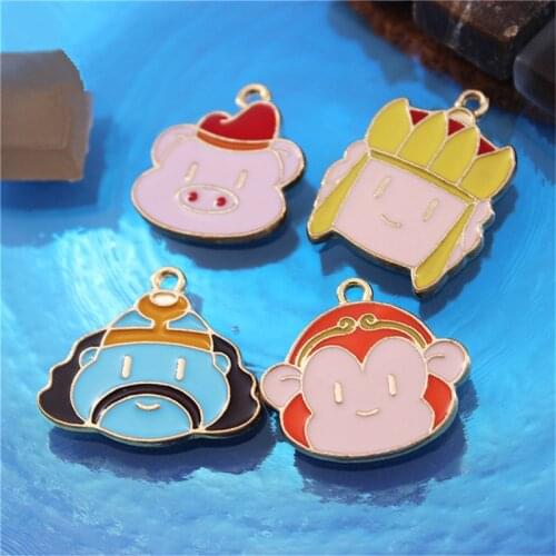 Julie Wang 8PCS Enamel Cartoon Monk Charms Alloy Xuan Zang Sun Wukong Pendant Bracelet Jewelry Making Accessory