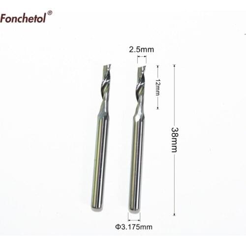 2PCS- 3.17mm*2.5mm*12mm,Single Flute end mill cnc solid carbide aluminum engraving milling cutter,aluminum composite panels bit