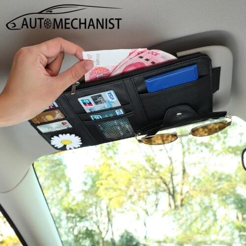 PU Leather Car Sun Visor Organizer Pocket Clip Visor Storage For Car Sunshade Bag Card Glasses Storage Holder Auto Accessories