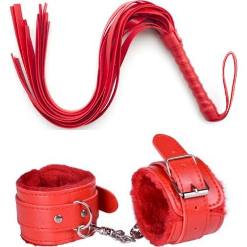 PU Leather Erotic Handcuffs Hand Cuff Restraints Whip BDSM Bondage Slave Sex Toys For Woman Adult Game Flogger Sextoy Couple