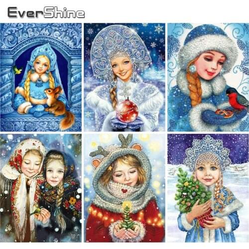 Evershine Diamond Painting Girl Rhinestones Art Diamond Embroidery Christmas Portrait DIY Cross Stitch Kit Beaded Wall Decor