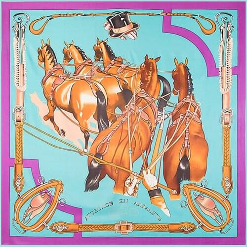 KOI LEAPING silk Scarf Womens Hijab Horse carriage design twill Square Scarves Fashion Wrap Large Shawls
