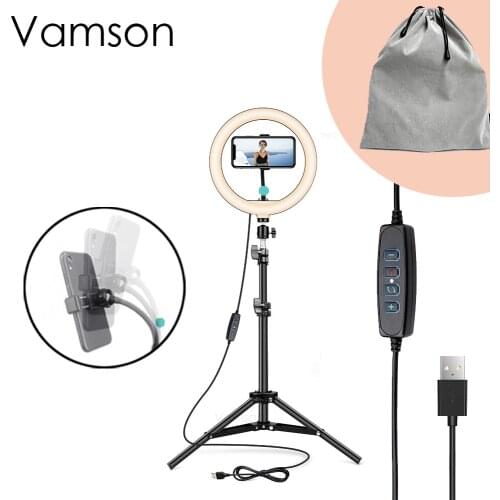 Vamson 10 Ring Light, Light Stand, with Tripod Stand & Cell Phone Holder for Live foto dal Dimmable LED Ring Light VLS06B