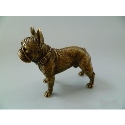 Collectible Rare Handwork Old Copper Antique Lifelike French Bulldog Statue