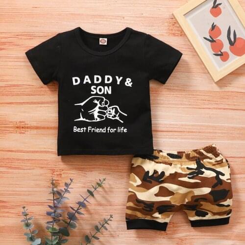 Baby Boys Clothes Sets Summer Toddler Kids Baby Boys Solid Letter T-shirt Tops +Camouflage Short Leisur Sets Kids Outfits 2021