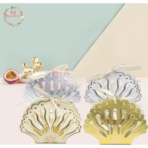 25pcs Laser Cut Shell Design Candy Box Baby Shower Gift Box Birthday Party Decoration Kids Baby Shower Favors Party Supplies