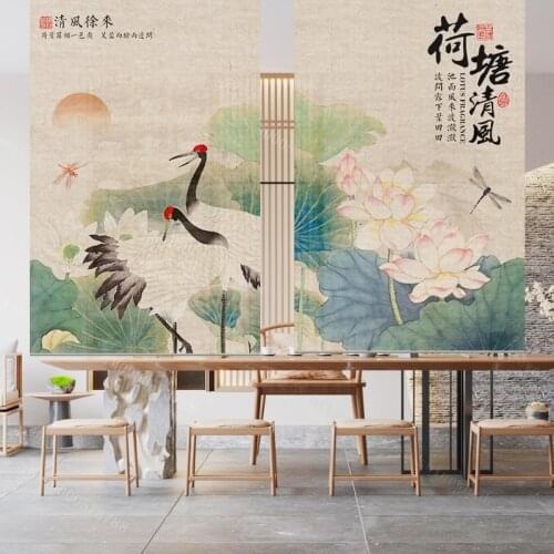 Linen curtains, sliding curtains, living room, Japanese style tea room curtains, soft partitions, watercolor paintings, roller