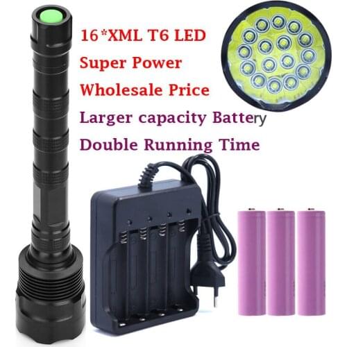 Powerful 32000LM 16T6 16*XM-L T6 LED Flashlight Torch Lamp Light For Hunting Camping with 3*High Quality 18650 battery & Charger
