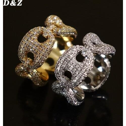 D&Z Cuban Link Chain Ring Mens Hip Hop Gold Silver Color Iced Out Cubic Zircon Jewelry Rings 7 8 9 10 Four Size