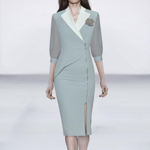 New Beaded Women Colorblock Dress Elegant OL Office Ladies Dresses 4605