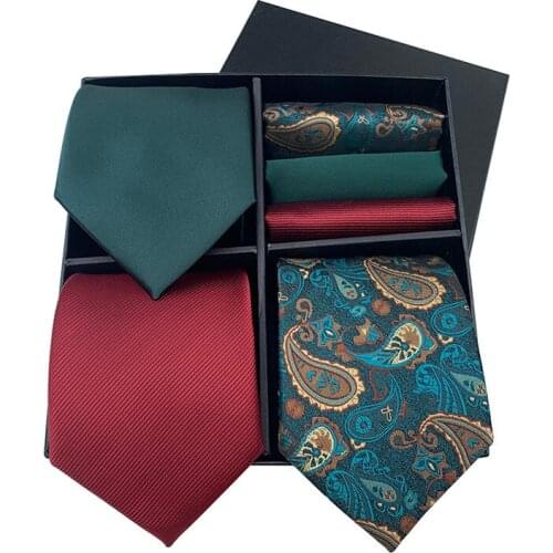 New Mens Tie High-end Gift Box Business Casual Suit Tie Pocket Towel Set High Quality Embroidered Paisley Tie 3 Sets In One Box