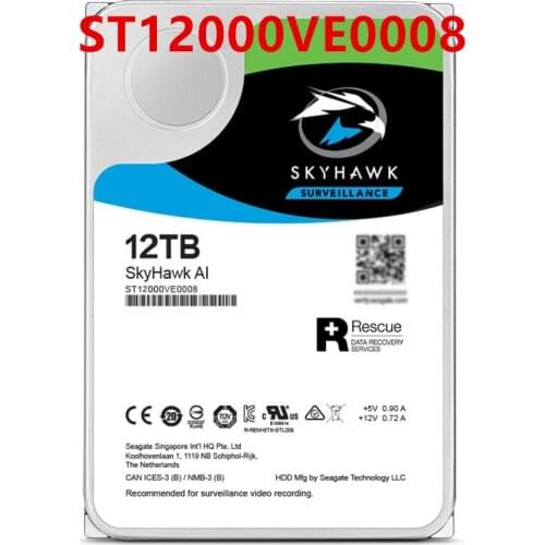 New HDD For Seagate 12TB 3.5" SATA 6 Gb/s 256MB 7200RPM For Internal HDD For Surveillance HDD For ST12000VE0008