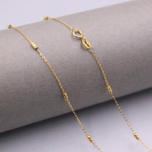 Real 18k Yellow Gold Necklace Width 1.7mm Thick Their Beads “O” Link Chain 17.5"L About 1.35g For Woman