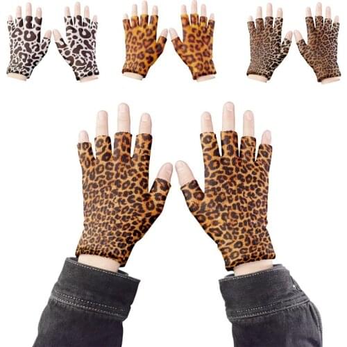 Women Leopard Gloves Fashion Elastic Five Fingers Gloves Mens Outdoor Gloves Fingerless Party Gloves Touch Screen Guantes