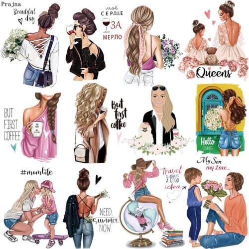 Prajna Fashion Girl Thermal Transfers Stickers On Clothes DIY Washable Patches For Clothing Lady Printing T-shirt Dress Stickers