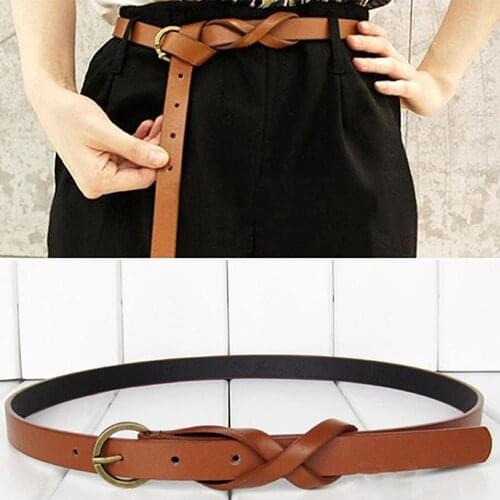 Womens Belt Vintage Simple Thin Waist All-Match Belt Metal Buckle Skinny Faux Leather Skinny Belt ремень женский