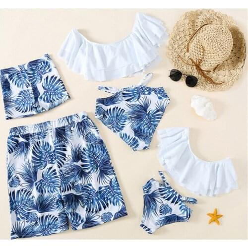 Family Matching Swimwear Mother Daughter Swimsuit Mommy And Me Bikini Clothes Family Look Father Mom Daughter Son Bathing Suit