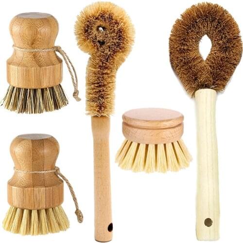 Coconut Fiber Long Hand Pot Washing Brush Non-Stick Oil Bowl Brush for Kitchen Cleanup/Decontamination