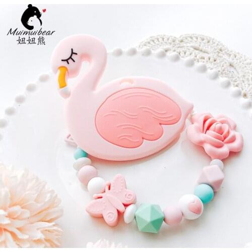 Swan Baby Teether Flamingo Charms Nursing Accessories Silicone Teether Baby Shower Gift Bite Toys Food-grade BPA Free