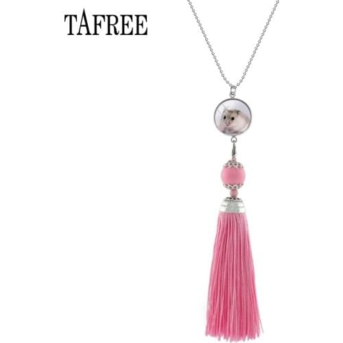 TAFREE Fashion Hamster Guinea Pig Art Photo Tassel Pendants Necklace Women Dress Accessories Statement Jewelry QF508