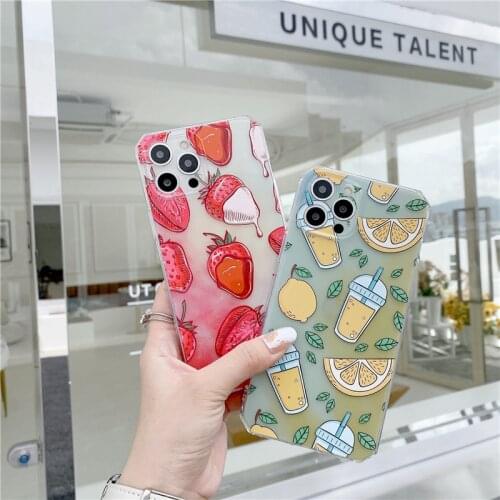Cute Cartoon Strawberry Lemon Phone Case For iPhone 11 Pro MAX XS XR X 12 7 8 Plus Shockproof Back Cover Phone Protective Case