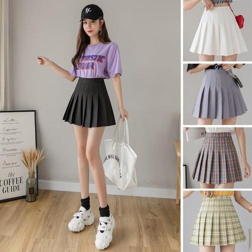 WERUERUYU Plaid Women Skirt 2020 High Waist Stitching Student Pleated S Cute Sweet Girls Dance Mini