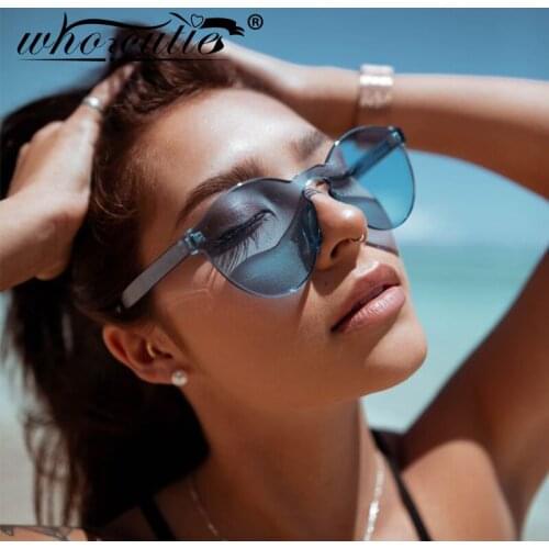 WHO CUTIE 2020 Vintage One Piece Round Sunglasses Women Brand Designer Fashion Candy Color Rimless Sun Glasses Men Shades S201