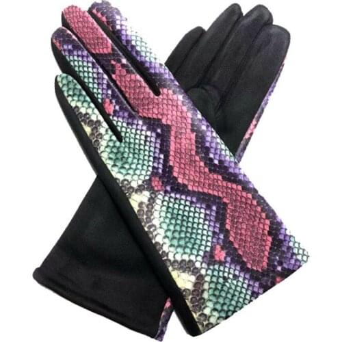 Winter Women Keep Warm Touch Screen Plus Velvet Inside Thick Snake Print Fashion Personality Cycling Drive Elasticity Gloves