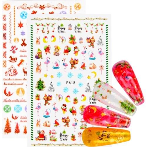 1 PC 3D Nail Slider Christmas Sticker Decals Christmas Tree Flower Design Adhesive Manicure Tips Nail Art Decorations