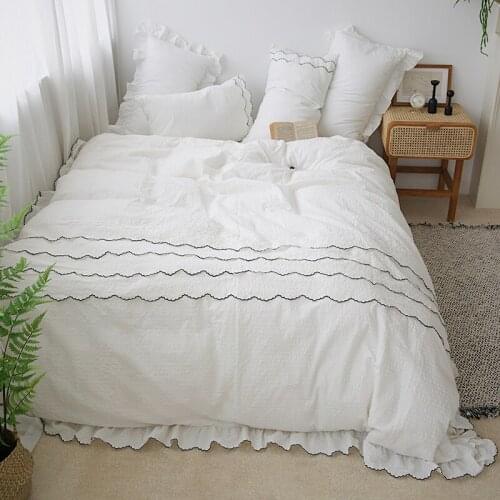 100% Cotton Bedding sets Queen King size white gray Seersucker Duvet cover Bed sheets/fitted sheet linen set for girls bed set