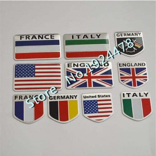 100pcs New Car Styling Aluminium USA FRANCE GERMANY UK ITALY Flag Decal Body Rear Car Badge Emblem Sticker