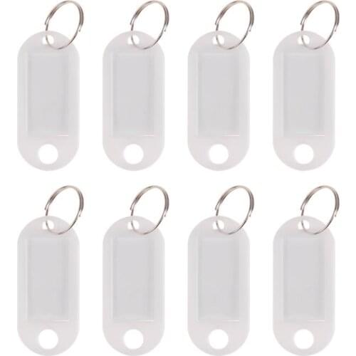 100 PCS Plastic Keyring Fobs Luggage ID Card Name Label Key Tag Key Chain Luggage Tag Keychain Organizer (White)